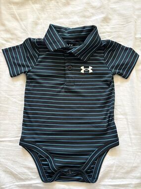 Under Armour Black with Teal Striped Polo onesie
